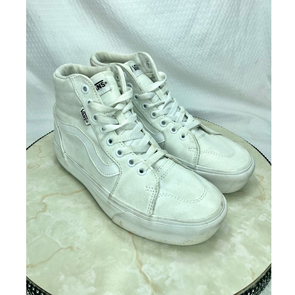 Vans Sk8-Hi Platform Skate Shoes Women 7.5 White Canvas High Top Casual Sneakers